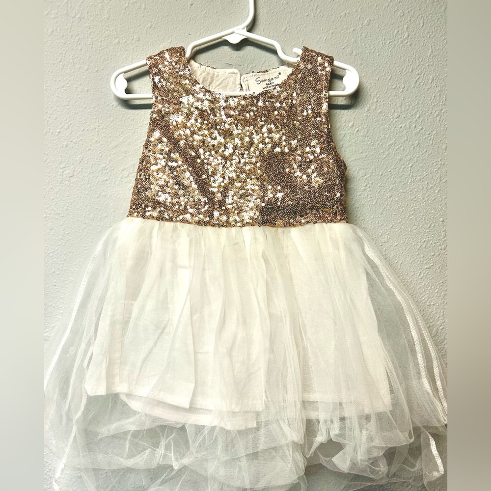 Gold and ivory off white sequence toddler dress